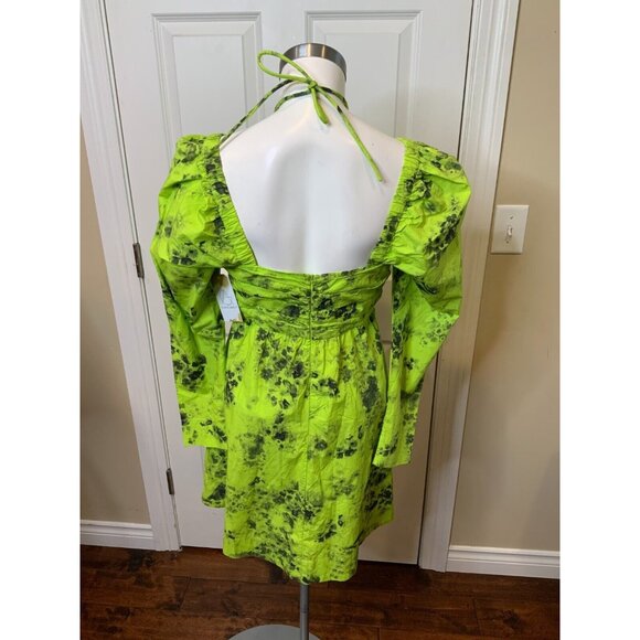 Ganni Ternder Shoots Green & Black Floral Printed Poplin Mini Dress, Size 4 | 36 - Picture 8 of 9